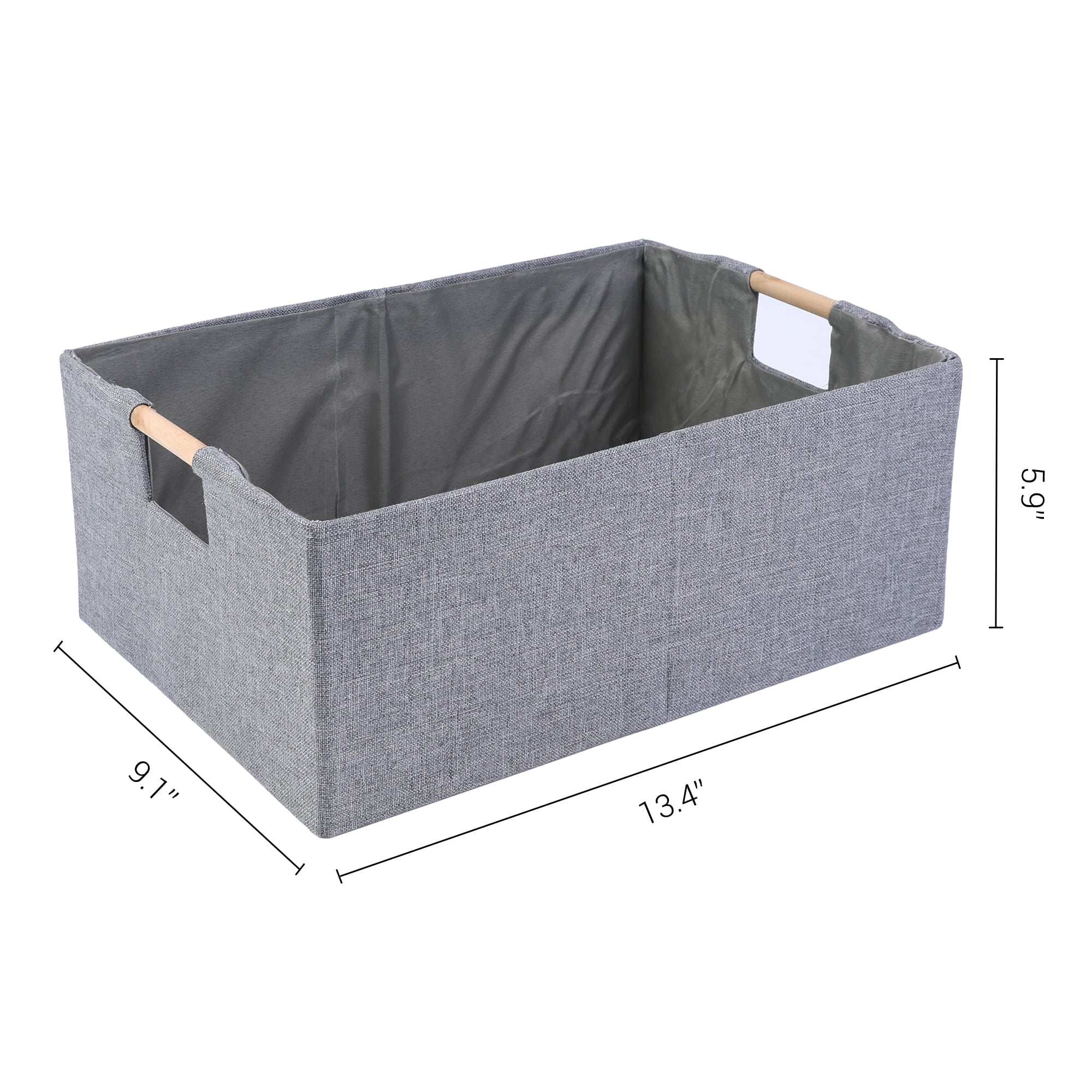 Unique Bargains Foldable Storage Basket with Wood Handles Gray 13.4*9.1*5.9