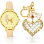 POODLE WATCH AND HEART WITH PEARL-LIKE KEYCHAIN
