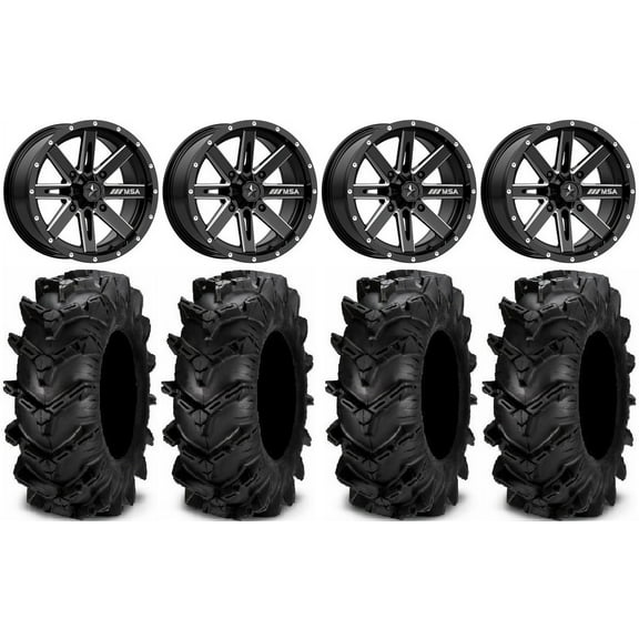 MSA Milled Boxer 14" UTV Wheels 28" Cryptid Tires Can-Am Maverick X3 / Honda Pioneer 1000 / Talon