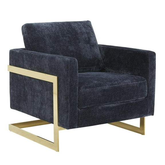 LeisureMod Lincoln Boucle Fabric Accent Armchair with Gold Stainless Steel Frame and Removable Back Cushion