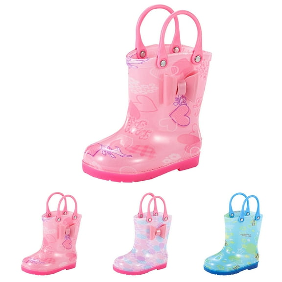 Hpapadks Rain Boots Toddler Bow Solid Rubber Water Shoes With Easy On Handles Mid Calf Lightweight Hot Pink 12-18 m