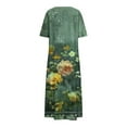 thumbnail image 5 of LOVZFMLL Summer Dresses for Women V Neck Short Sleeve Swing Flowy Maxi Dresses Loose Casual Beach Vacation Floral Boho Dresses Army Green XL, 5 of 5