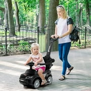 OLAKIDS 4 in 1 Ride on Push Car, Toddlers Stroller Sliding Walking Toy with Horn, Music, Lights, Removable Guardrails and Handle, Underneath Storage, Baby Foot-to-Floor Walker for Boys Girls (Black)