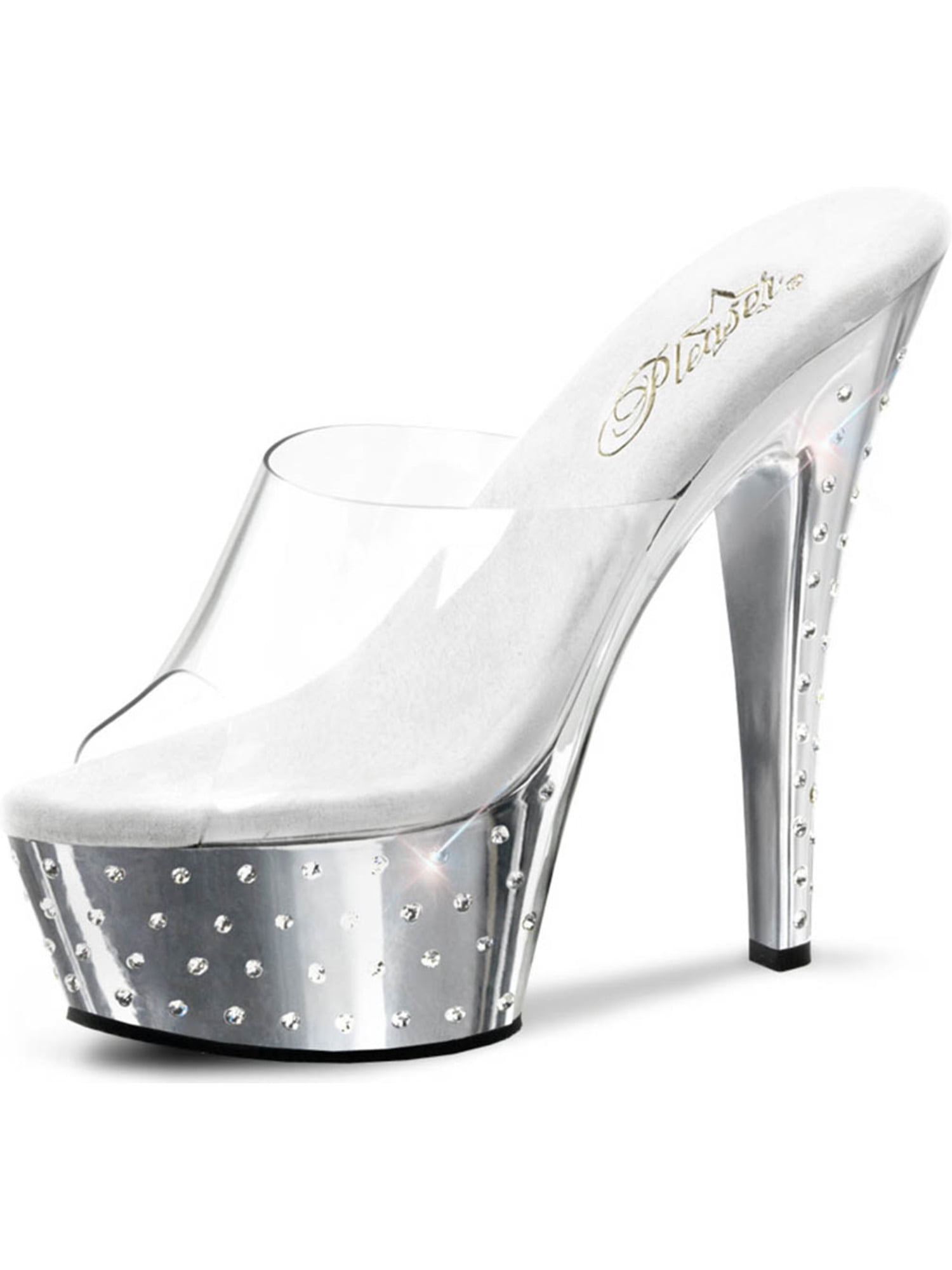 shiny silver high heels