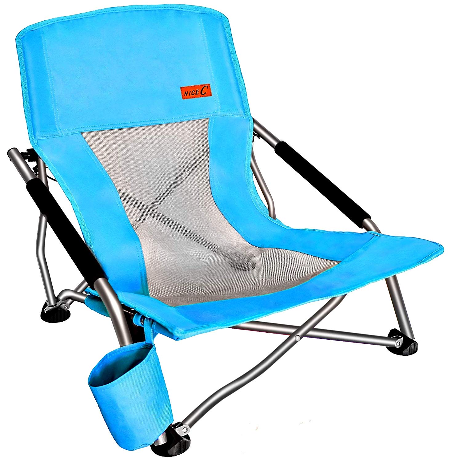 Heavy Duty Camping Chair Mesh Portable Folding Beach Camp Seat Cup Holder Black Yard