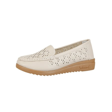 

Daeful Women Shoes Slip On Loafers Non-slip Wedge Loafer Work Soft Comfort Hollow Out Casual Shoe Beige 4.5