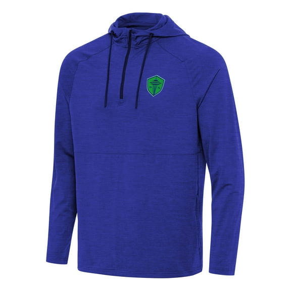 Men's Antigua Heather Blue Seattle Sounders FC Spikes Raglan Quarter-Zip Hoodie