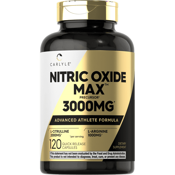 Nitric Oxide Supplement 3000mg | 120 Capsules | Non-GMO, Gluten Free | by Carlyle