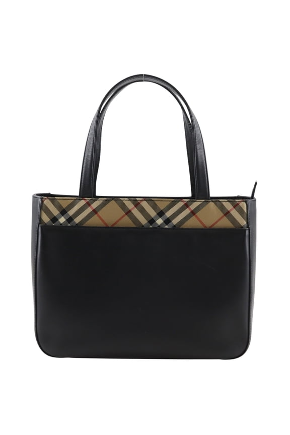 Pre-Owned Burberry Nova Check Tote Bag, Leather x Nylon Canvas, Black, A5 Size, Women's