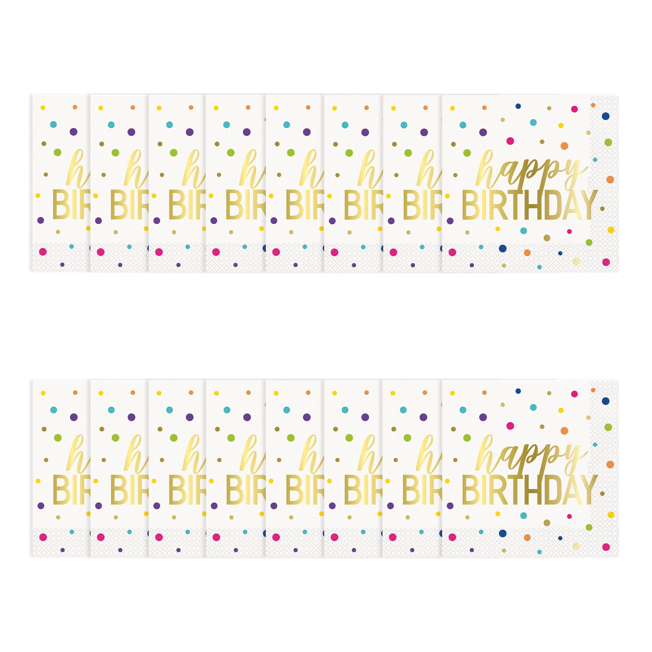 20 Count 6.5IN x 6.5IN Disposable Gold and White Happy Birthday Paper Napkins by Way To Celebrate