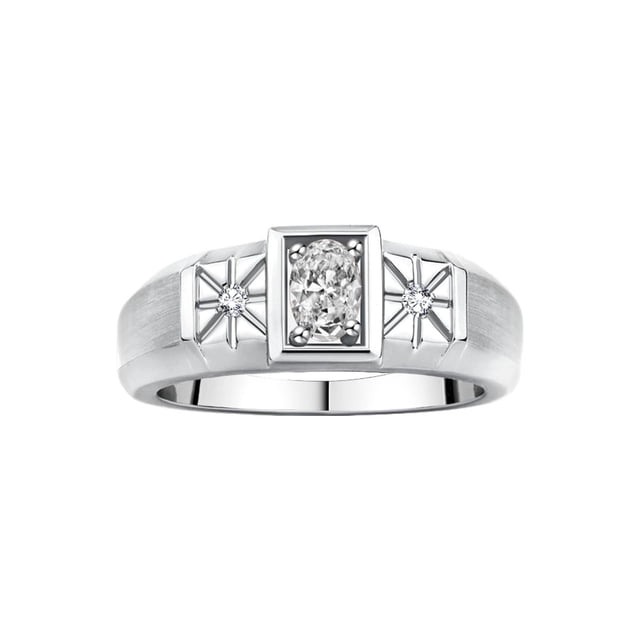 RYLOS Men's Rings Sterling Silver Classic 6X4MM Oval Gemstone & Diamond Ring White Topaz April Birthstone Rings For Men, Silver Rings, Size 12