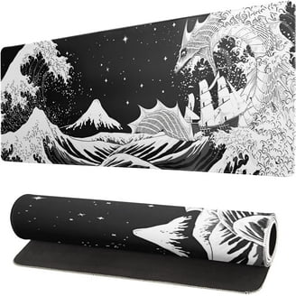 Japanese Balck Blue Purple Wave Gaming Mouse Pad 35.4 X 15.7 Inch