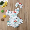 thumbnail image 4 of Musuos Baby Girls Summer Romper with Hair Band, 6 12 18 24M Mermaid Printed Ruffle Sleeve Hollow Back Button Closure Jumpsuit, 4 of 8