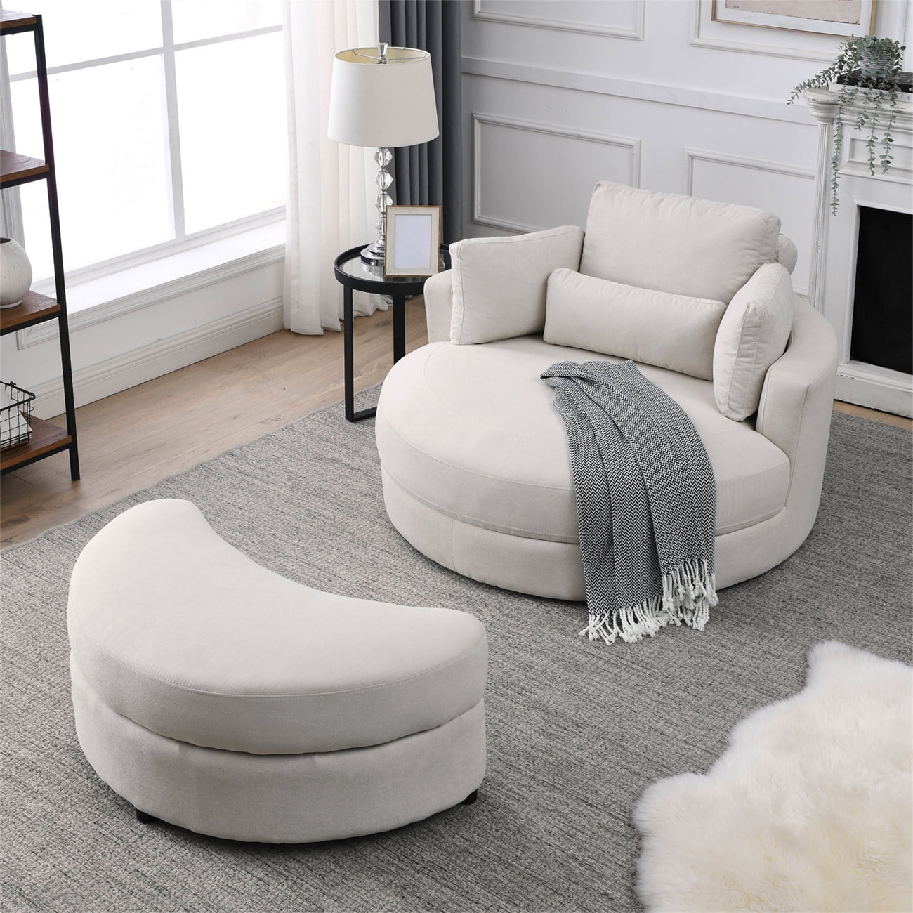 Magic Home 51 in. Swivel Accent Barrel Sofa Linen Fabric Lounge Club Big  Round Chair with Storage Ottoman and Pillows, Light Gray CS-W83434391 - The  Home Depot