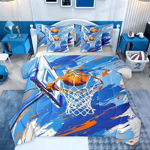 Castle Fairy Sport Basketball Twin Bedding Sets 7-Piece for Kids Teens Adults,Ball Gamer Bedding Comforter Set Microfiber,Abstract Graffiti Splash Breathable Sheet Sets,Microfiber Bedroom Decor