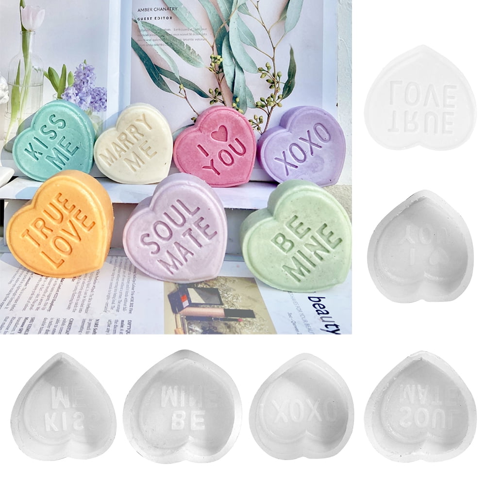 2 pc Valentine's Day Theme DIY Candle Silicone Molds, Handmade Soap Mold,  Mousse Chocolate Cake Mold, Heart with Word V & E, White, 89x46x46mm, Inner