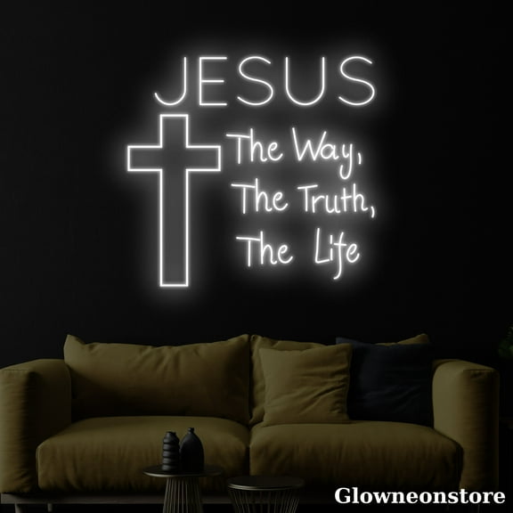 Glowneon Jesus The Way The Truth The Life Neon Sign, Cross Jesus LED Sign, Holy Cross Neon Light