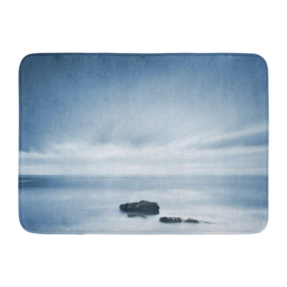 GODPOK Foggy Winter Dark Rocks in Blue Ocean Under Cloudy Sky Bad Weather Long Exposure Photography Fog Sea Rug Doormat Bath Mat 23.6x15.7 inch