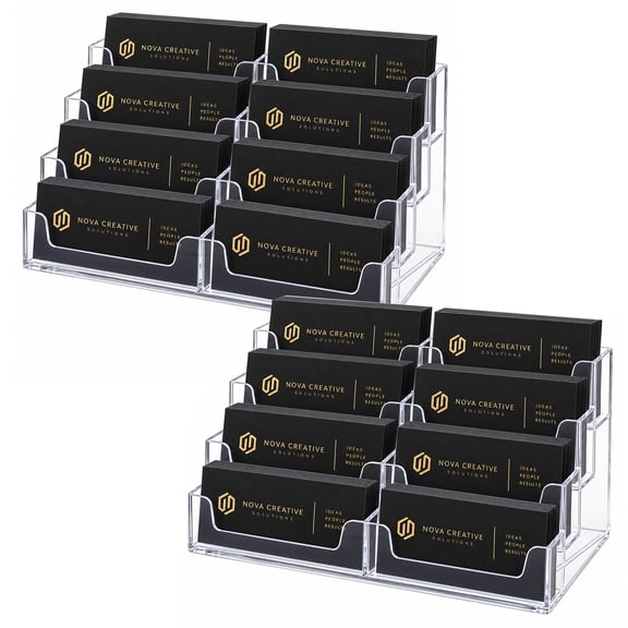 Topsome 2 Pack Acrylic Business Card Holder for Desk, 8 Slots Clear Plastic Multiple Business Card Display Rack with 4 Tier, Business Card Organizer Card Stand for Office Exhibition Home