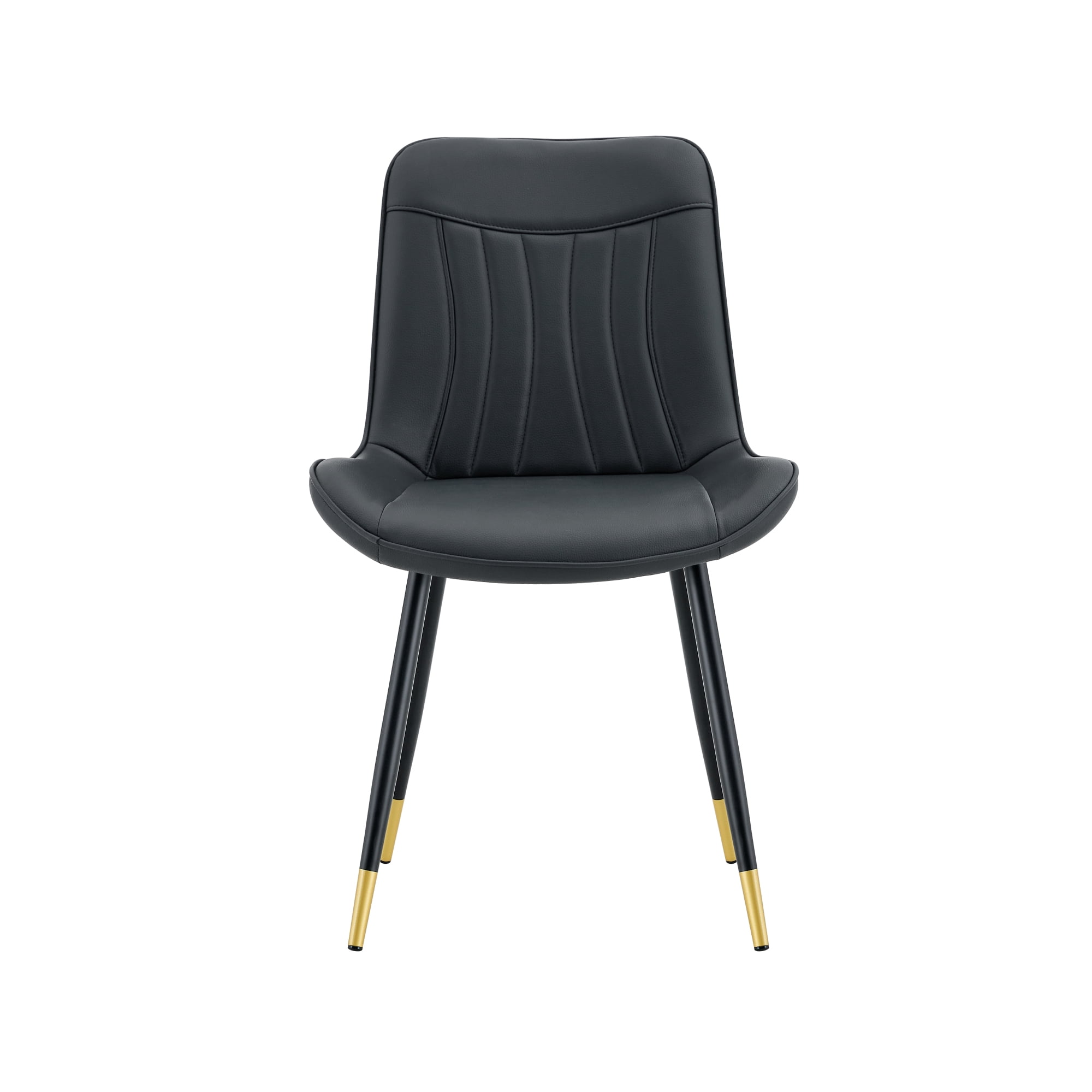 Leumius Dining Chairs Set of 4, Tech Fabric Upholstered Dining Chairs with Semi-Gloss Black Metal Legs, Gold-Trimmed Adjustable Non-Slip Feet, Vertical-Stitched High Back for Dining Room Black