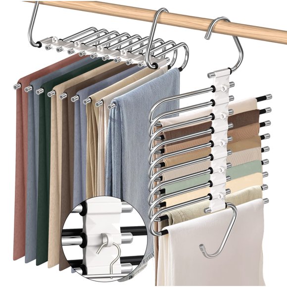 Percheros para pantalones Besslly de 9 niveles, ahorro de espacio, paquete de 2