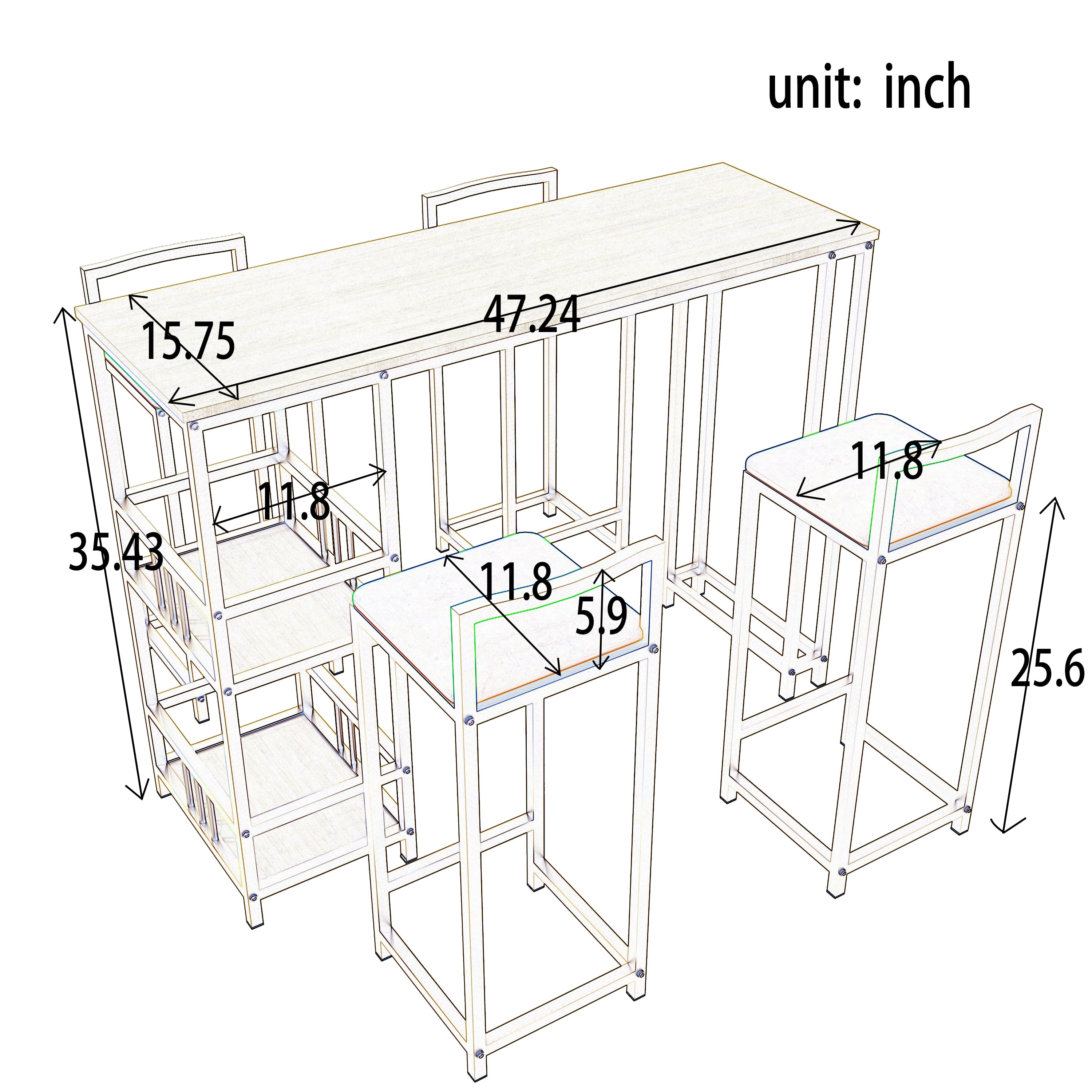 Aukfa 5 Pcs Dining Table Set, Bar Table and Chairs Set with storage cushions for Breakfast Kitchen Dining Room, Blue