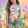 thumbnail image 2 of UngA Easter Tops for Girls Bunny Kids Graphic Tees Summer Short Sleeve Tops Funny Rabbit Toddler Girl Tshirt (Light Blue,6-7 Years), 2 of 6
