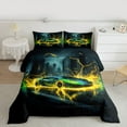 thumbnail image 2 of Feelyou Speed Sports Car Full Size Comforter Sets for Kid, Fashion Green Automobile Bedding Comforter Set, Neon Yellow Lightning Reversible Bedding Sets, Super Cozy Room Decor, 3-Piece, 2 of 8