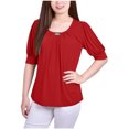 thumbnail image 1 of NY Collection Womens Balloon Sleeve Knit Blouse, Red, Petite, PL, 1 of 1