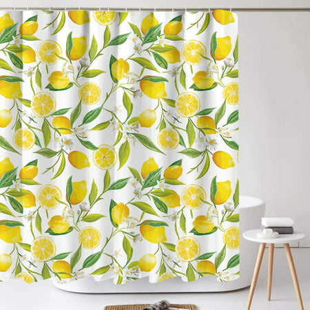 Dedang Yellow Lemon Shower Curtain Sets, Lemon Shower Curtain Hooks