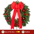 thumbnail image 3 of Qunler 24in Pre-Lit Christmas Wreaths for Front Door Window, Artificial Evergreen Wreaths with Bow & Lights for Indoor Outdoor Christmas Decorations, Green, 3 of 8