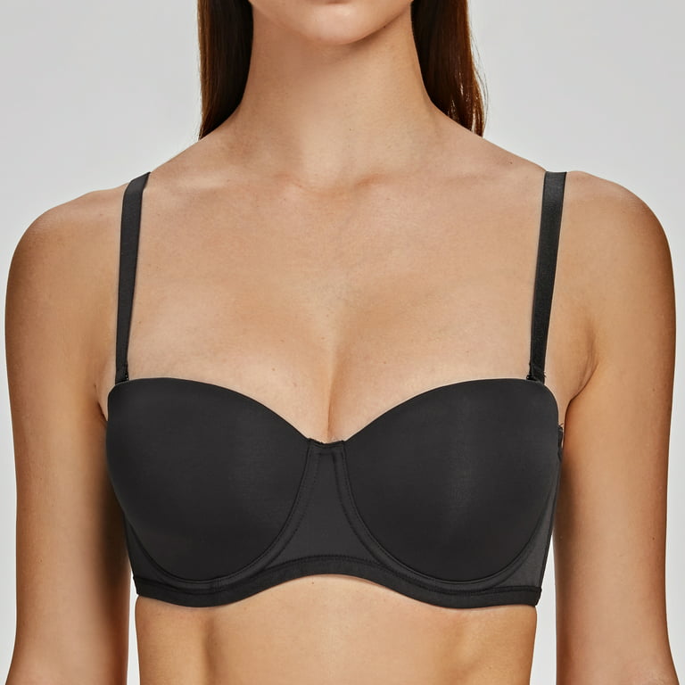 MELENECA Women's Strapless Bra for Large Bust Back Smoothing Plus Size with  Underwire Black 40E 