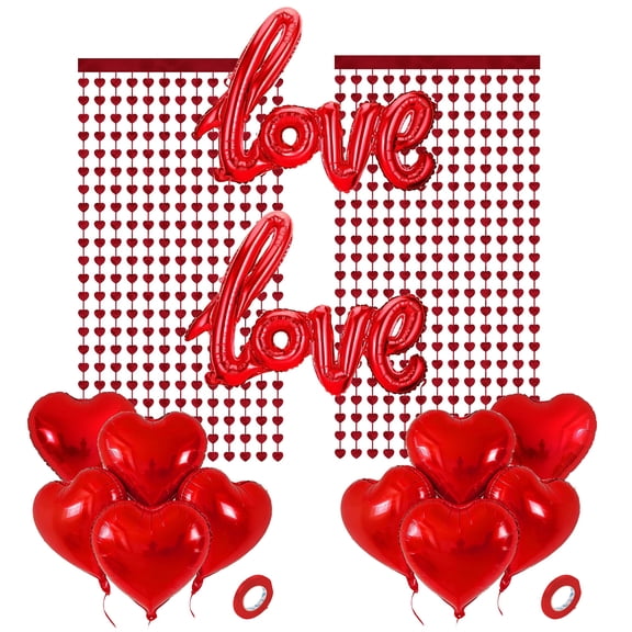 Lefiocky Valentines Day Decorations, 2 Pack Heart Backdrop and 10 Red Heart Balloons with 2 Love Balloon