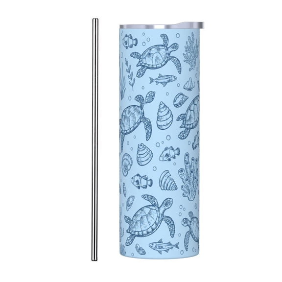 20oz Sea Turtle Ocean Tumbler with Handle Stainless Steel Insulated Travel Coffee Cup Beach Theme Gift with Stainless Steel Straw
