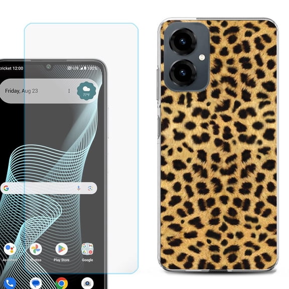 Shockproof Phone Case for Cricket Icon 2026, with Screen Protector, by OneToughShield - Cheetah Gold/Black