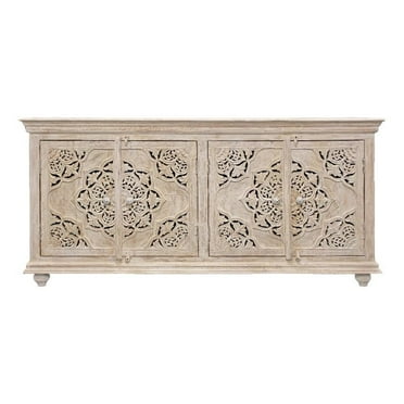 Carter Eagle 4-Door Sideboard in Distressed White Finish on Mango Solid Wood