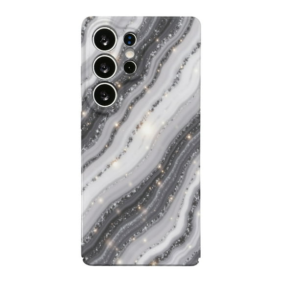 SKLYDDI Multicolor Swirling Marble Phone for Galaxy S25 Ultra Case - Grey & White Glitter, TPU, Flexible, Elegant Aesthetic