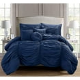 thumbnail image 2 of Celine Linen 10-PIECE Bed-in-a-Bag Pleated Comforter Set, Ruched Ruffle Comforter Set Includes Bed Sheet Set with Double Sided Storage Pockets, Full/Queen, Navy Blue, 2 of 3