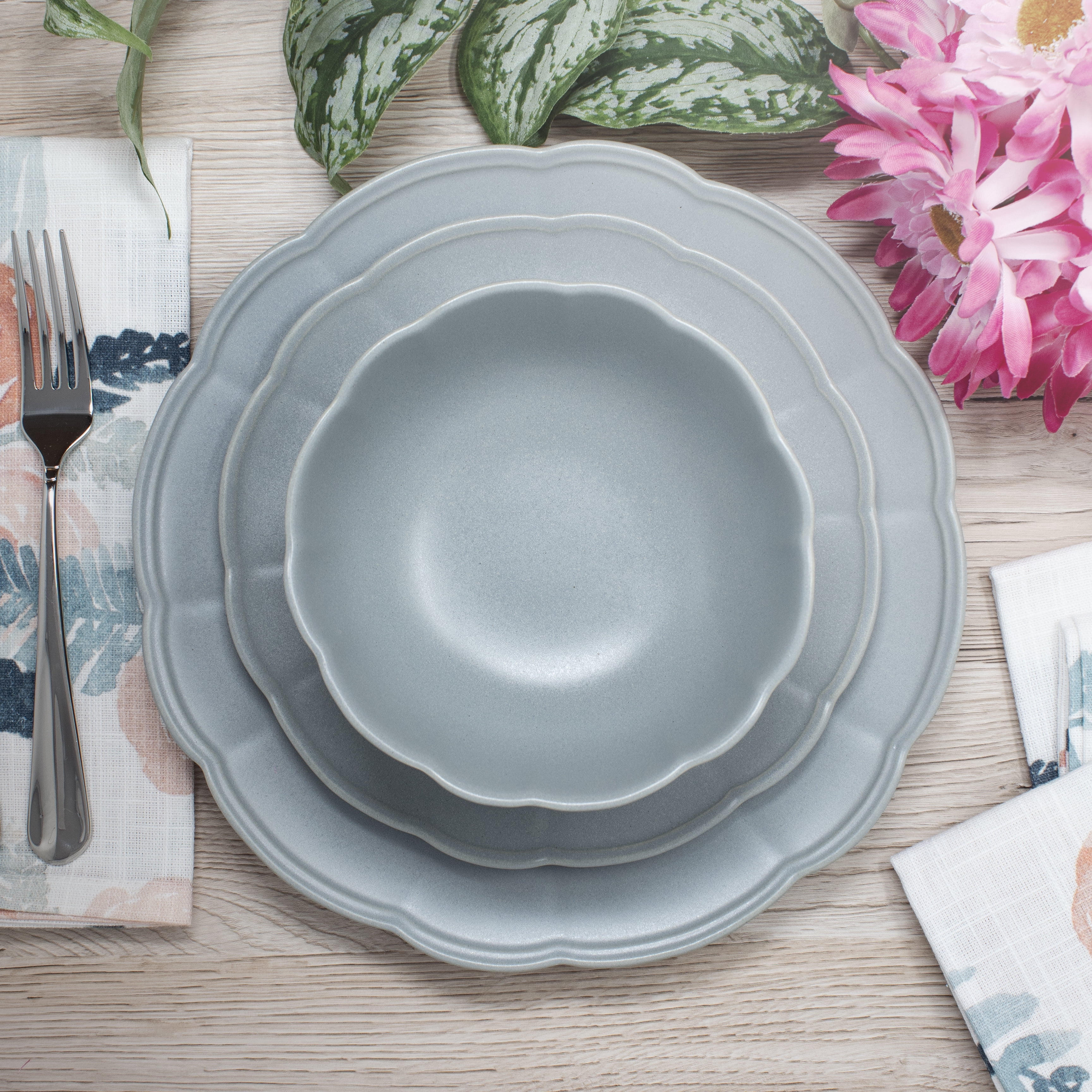 Ensemble de 12 couverts BU Scallop bleu