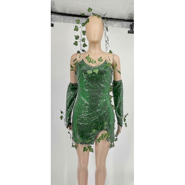 Women Poison Ivy Cosplay Costume Dress Set - Lethal Beauty Halloween Adult Costume 26s