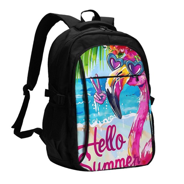 Easygdp Tropical Flamingo Summer Mochila para Laptop de Viaje con Puerto USB, Mochila para Laptop con Puerto de Carga USB para Mujeres y Hombres