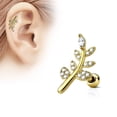 thumbnail image 2 of MoBody Surgical Steel Tragus Earring Micro Paved CZ Leaf Cartilage Barbell Helix Earring Stud 16G (1.2mm) (Gold-Tone), 2 of 2