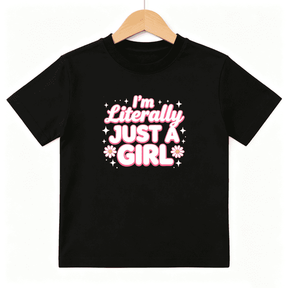Im Literally Just A Girl Girls Graphic Tee, Cute Pink Daisy 100% Cotton Kids Short Sleeve T-Shirt 4-13Y