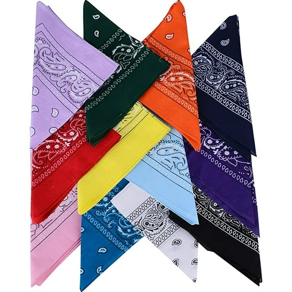 Dsseng 12Pcs Velour Bandana,100% Cotton, Bandana Scarf 55 x 55 cm Head Scarf Arm Scarf Mixed Colours Hair, Neck, Head Scarf Velour Square Scarf