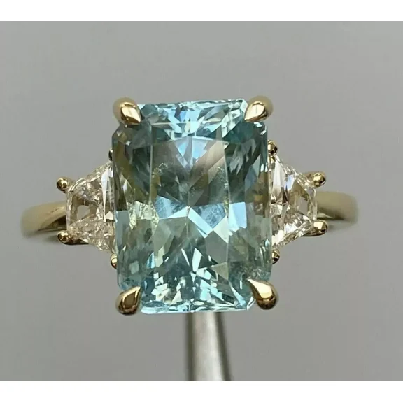 4Ct Emerald Lab-Created Aquamarine & Diamond Women's Ring 14K Yellow Gold Plated