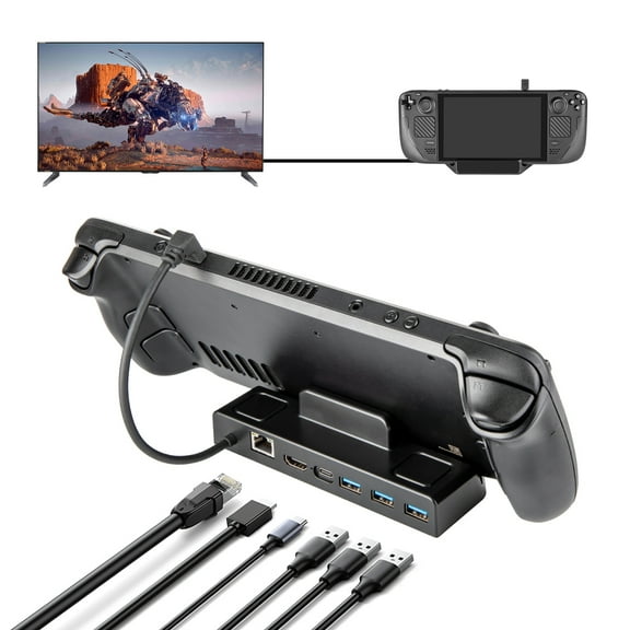 Docking Station Compatible with ROG Ally & Steam Deck with USB-C to Ethernet 4K 60Hz HDMI Stand HUB-Black