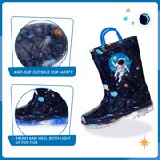 EUXTERPA Toddler Kids Light Up Rain Boots Boys Astronaut Waterproof Boots Little Kid Size 11