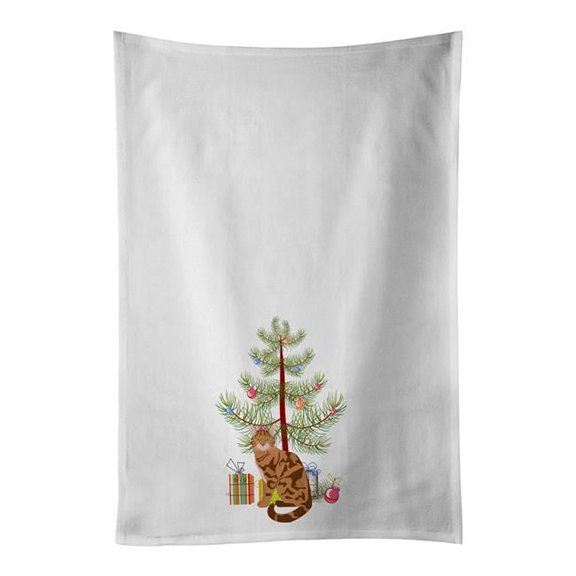 Carolines Treasures CK4747WTKT 28 x 19 in. Unisex Bengal Cat Merry Christmas White Dish Towels Kitchen Towel - Set of 2