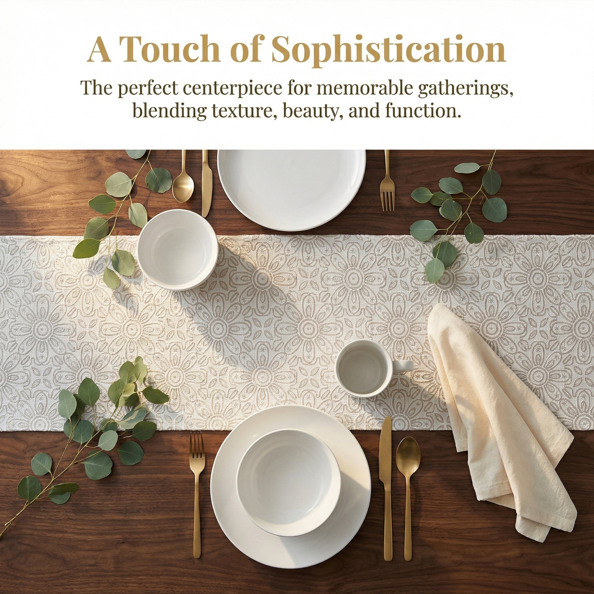 Unique Bargains Floral Elegant Polyester Kitchen Runner for Table Decor Gray 13.8"x63"