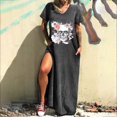 thumbnail image 2 of Vestidos Para Mujer Vestidos Casuales Vestido de Verano Cosplay Calavera Estampado Cuello Redondo Erógeno Bolsillo Manga Corta Vestido Largo Odeerbi ODB148967, 2 of 7
